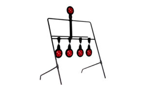 Allen EZ-Aim Deflector Resetting Spinner Target System, five 2.5-inch steel discs, 22.25 in tall, black/red