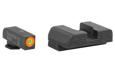 AmeriGlo GL436 Protector front and rear sights with green tritium and orange outline, black serrated rear