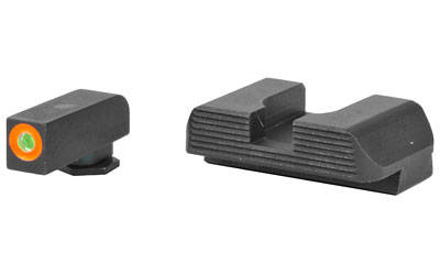 AmeriGlo GL436 Protector front and rear sights with green tritium and orange outline, black serrated rear