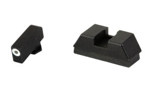AmeriGlo optic-compatible tritium front and rear sights for Glock pistols, green front with white outline and flat black rear