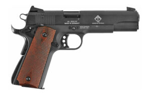GSG M1911 .22 LR pistol with 5-inch threaded barrel and double-diamond grips