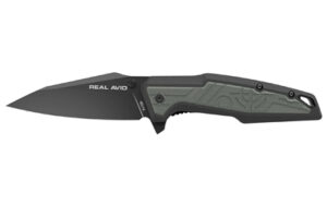 Real Avid RAV-1 folding knife, 3.25 inch black oxide blade, green and black nylon handle
