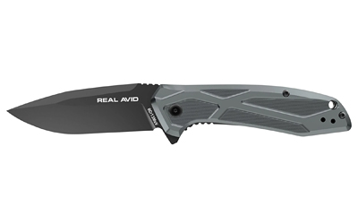 Real Avid RAV-2 3.25 inch drop point folding knife with black oxide blade and blue aluminum handle