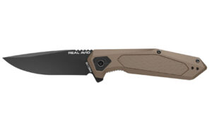 Real Avid RAV-3 assisted folding knife, 3.25 in blade, coyote tan aluminum handle