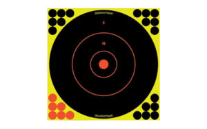 Birchwood Casey Shoot-N-C 12 inch bullseye targets 5 pack black yellow red self-adhesive