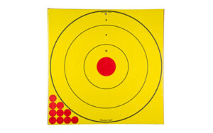 Birchwood Casey Shoot-N-C Long Range Bullseye target 17.75 inch red yellow with black splatter 5 pack