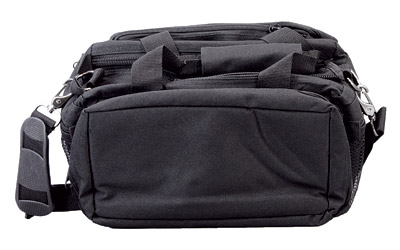 Bulldog Deluxe Range Bag with Strap in black, heavy-duty water-resistant nylon with outer pockets