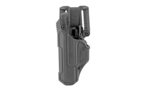BLACKHAWK T-Series L3D left-hand duty holster in black with thumb-activated retention