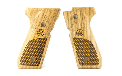 Beretta 92/96 walnut wood grips set of 2, oval checkered with trident emblem