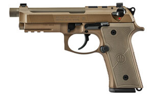 Beretta M9A4 G 9mm pistol in Flat Dark Earth with 5.1-inch threaded barrel and optic-ready slide