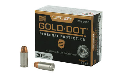 Speer Gold Dot 32 ACP 60 grain hollow point ammunition 20rd box