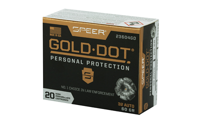 Speer Gold Dot 32 ACP 60 grain hollow point ammunition 20rd box