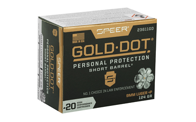 Speer Gold Dot Short Barrel 9mm +P 124 gr JHP 20rd - Alexander's