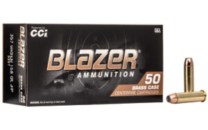 Box of CCI Blazer Brass .357 Magnum 158 gr JHP ammunition — 50 rounds