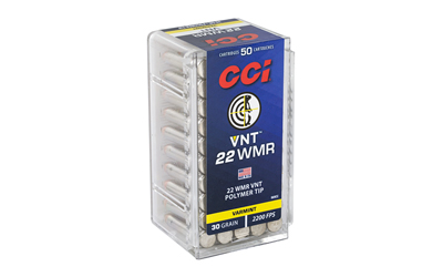CCI 22 WMR 30 gr VNT varmint tipped rimfire ammunition box, 50 rounds
