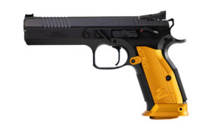 CZ TS 2 Orange 9mm pistol with black slide and orange aluminum grips, bull barrel