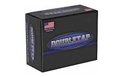 Double Tap 45 ACP 230gr FMJ-FP ammunition box and cartridges