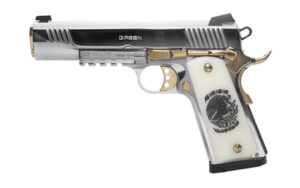 EAA Girsan MC1911S Liberador II 9mm 5-inch polished chrome pistol with gold accents