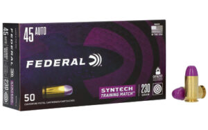 Box of Federal Syntech Training Match .45 ACP 230 gr TSJ, 50 rounds