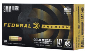 Federal Gold Medal Action Pistol 9mm 147gr FMJ ammunition box, 50 rounds