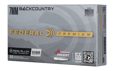 Federal Premium Terminal Ascent 7mm BackCountry 155gr ammunition box, 20 rounds