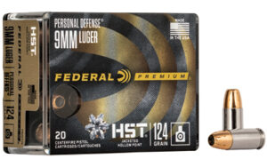 Federal Premium HST 9mm Luger 124gr JHP 20rd box personal defense ammunition