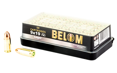 Belom 9mm 124Gr FMJ brass handgun ammunition 50-round box