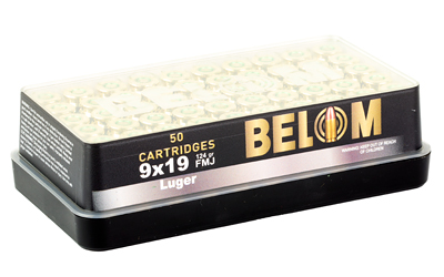 Belom 9mm 124Gr FMJ brass handgun ammunition 50-round box