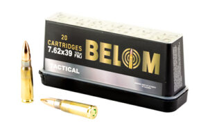 BELOM 7.62x39 123gr FMJ brass case ammunition 20-round polymer tower box