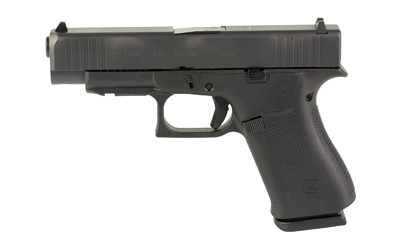 Glock 48 Gen5 Slimline 9mm pistol with black nDLC slide, polymer frame and front rail, shown with two 10-round magazines