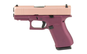Glock G43X Happy Hour 9mm with Skydas Rose Gold Cerakote, right-side view