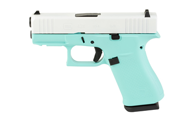 Glock 43X 9mm pistol in Robin's Egg Blue and White Skydas Cerakote with 3.41-inch barrel