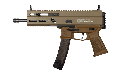 Grand Power Stribog SP9A3 9mm pistol in Flat Dark Earth with 8-inch threaded barrel