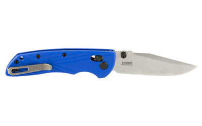 Hogue Deka 3.25 in clip point folding knife with blue textured polymer handle and stonewashed blade