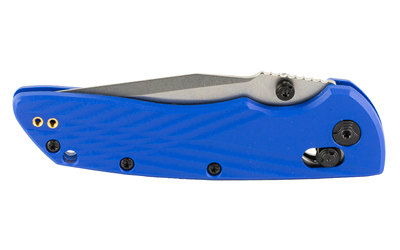 Hogue Deka 3.25 in clip point folding knife with blue textured polymer handle and stonewashed blade
