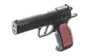 Tanfoglio Stock Optic Ready 9mm pistol with 4.45-inch barrel, 17-round magazine, black finish and G10 grips