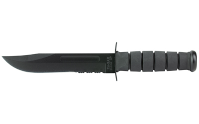 KA-BAR 7-inch partially serrated clip point fighting/utility knife with black Kraton handle