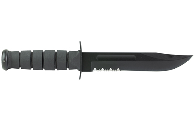KA-BAR 7-inch partially serrated clip point fighting/utility knife with black Kraton handle