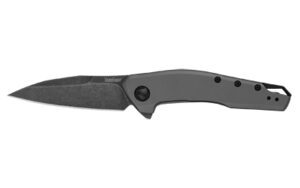 Kershaw Sanctum folding knife with 2.98 inch Wharncliffe blade, BlackWash finish, gray PVD stainless handle