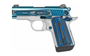 Kimber Micro 9 Sapphire 9mm pistol with bright blue PVD slide and blue/black G-10 grips
