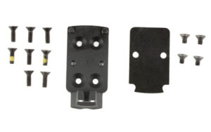 Kimber 1911 Trijicon RMR optic mounting plate with white dot rear sight, matte black steel