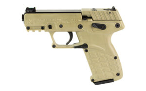 Kel-Tec P17 tan .22 LR pistol with threaded barrel and fiber optic front sight