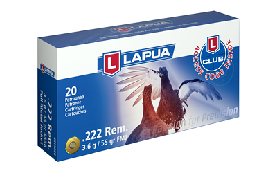 Box of Lapua .222 Remington 55 grain FMJ rifle ammunition