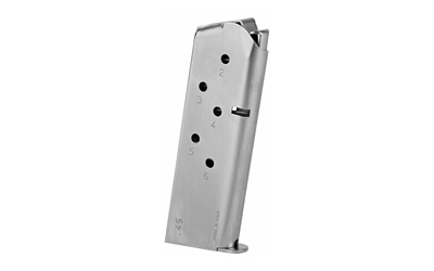Mec-Gar 6-round 1911 Officer magazine, .45 ACP, nickel plated steel