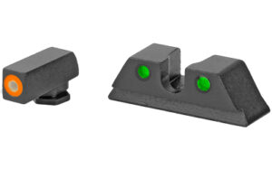 Meprolight Hyper-Bright green front with orange ring and green rear tritium sights for Taurus G3C, black steel frame