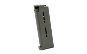 Wilson Combat 47OXCB 7rd stainless steel 1911 Officer magazine with black low-profile steel floor plate