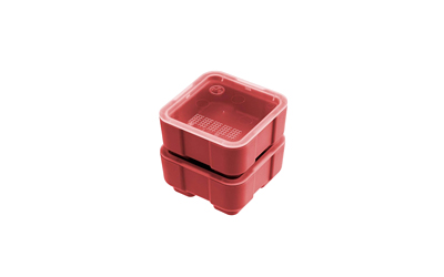Magpul DAKA Grid 2x2 red polymer storage bin 3.2x3.2" with transparent lid
