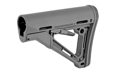 Magpul CTR collapsible mil-spec carbine stock in gray for AR-15 with removable rubber butt-pad
