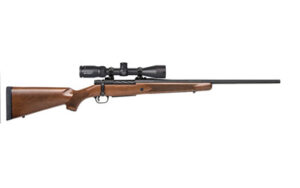 Mossberg Patriot bolt-action rifle with walnut stock and Vortex 3-9x40 scope, 22-inch fluted barrel