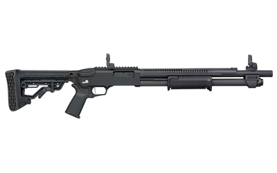 Mossberg 590R 12 Gauge 18.5 in pump-action shotgun with Magpul MBUS sights and adjustable tactical stock